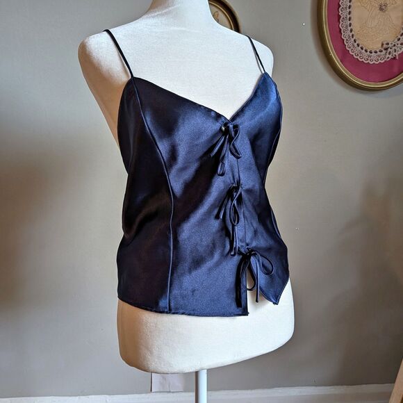 Vintage Y2K Frederick's of Hollywood Blue Camisole Satin Lingerie Tie Front 1X - Picture 2 of 9